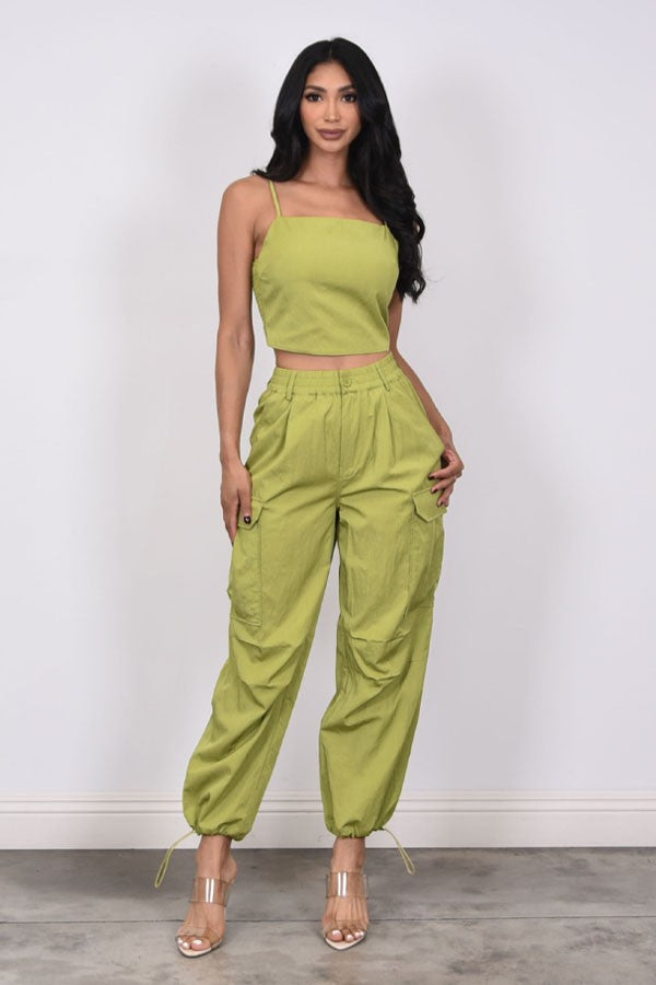 WOVEN CROP TOP & PANTS SET