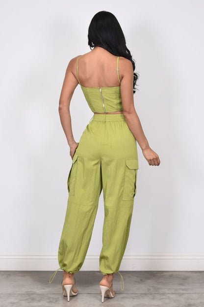 WOVEN CROP TOP & PANTS SET