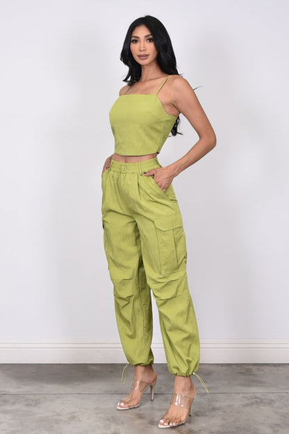 WOVEN CROP TOP & PANTS SET