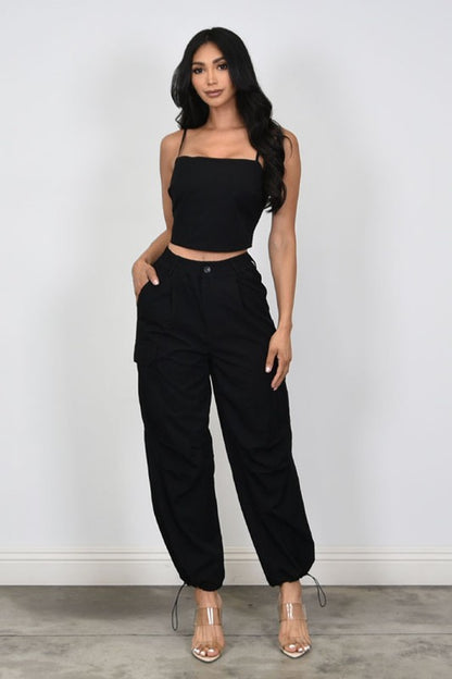 WOVEN CROP TOP & PANTS SET