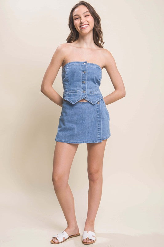 DENIM SNAP-ON BUTTON SKIRT