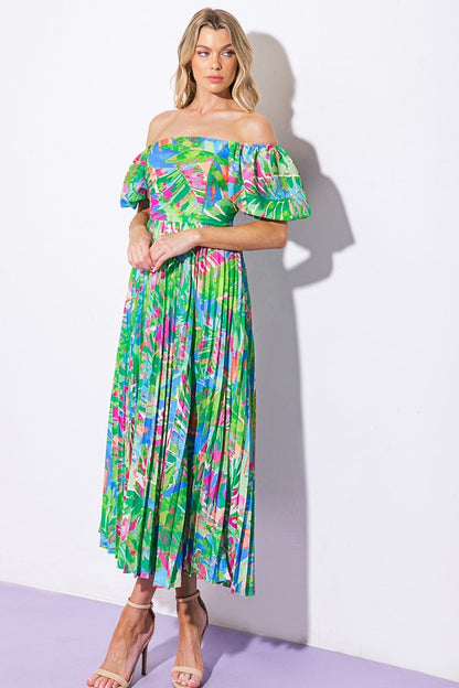 SQUARE NECK PRINTED WOVEN MAXI DRESS