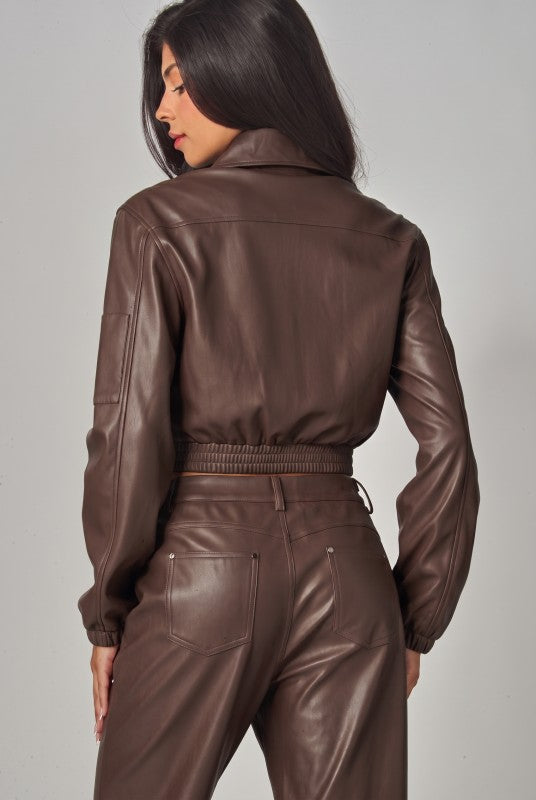 FAUX LEATHER BOMBER JACKET