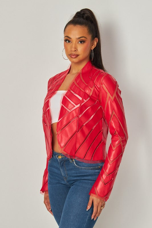 FAUX LEATHER PATCHWORK LEATHER JACKET