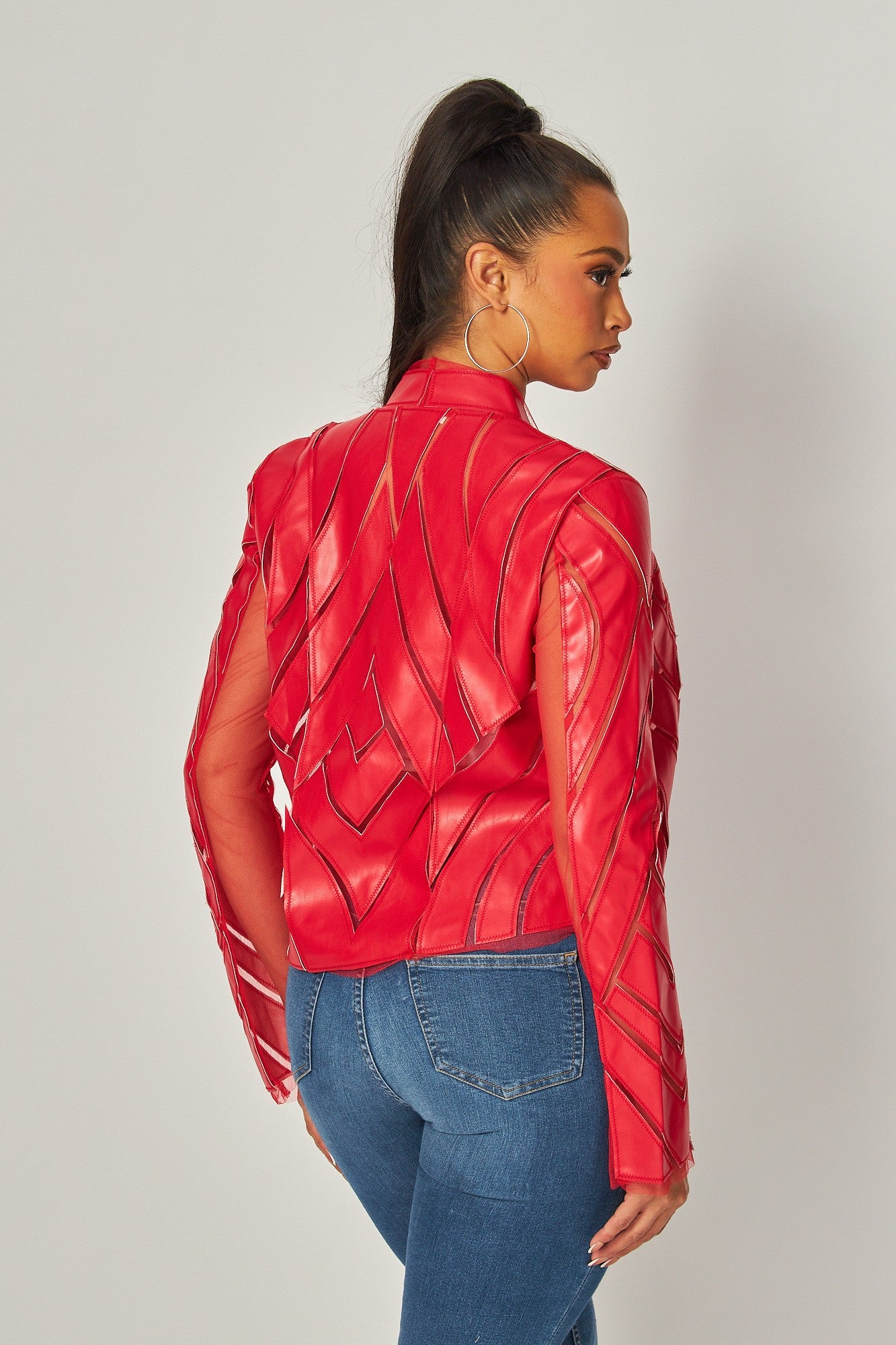 FAUX LEATHER PATCHWORK LEATHER JACKET