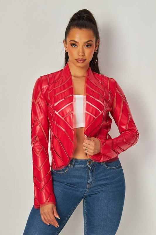 FAUX LEATHER PATCHWORK LEATHER JACKET