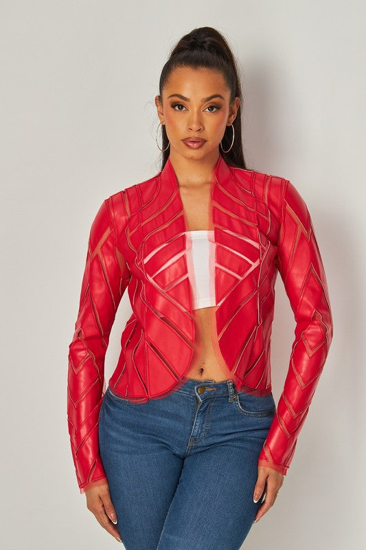 FAUX LEATHER PATCHWORK LEATHER JACKET