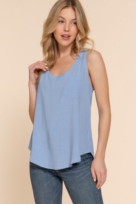 BACK BUTTON DOWN WOVEN TANK