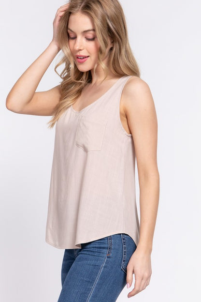 BACK BUTTON DOWN WOVEN TANK