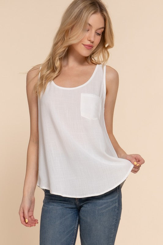 BACK BUTTON DOWN WOVEN TANK