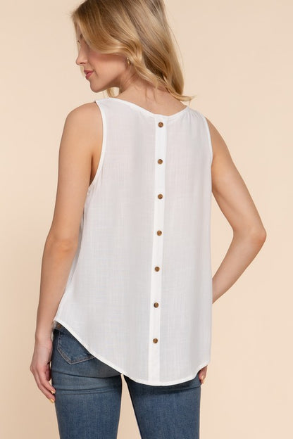 BACK BUTTON DOWN WOVEN TANK