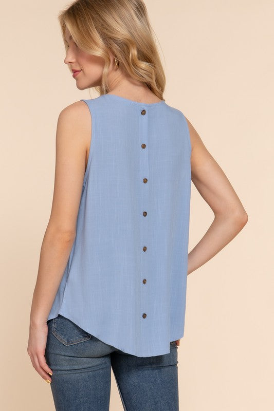 BACK BUTTON DOWN WOVEN TANK