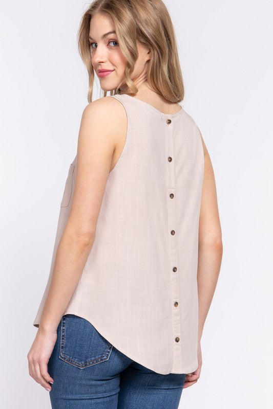 BACK BUTTON DOWN WOVEN TANK