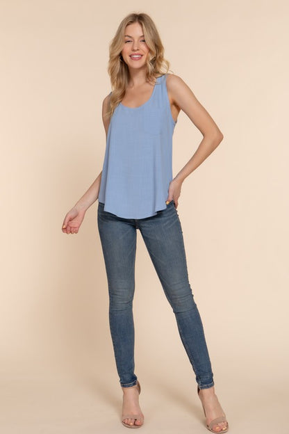 BACK BUTTON DOWN WOVEN TANK