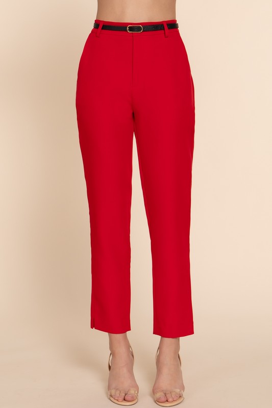 CLASSIC BELTED WOVEN PANTS