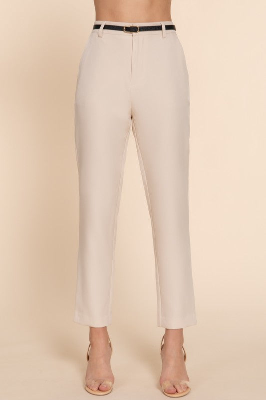 CLASSIC BELTED WOVEN PANTS