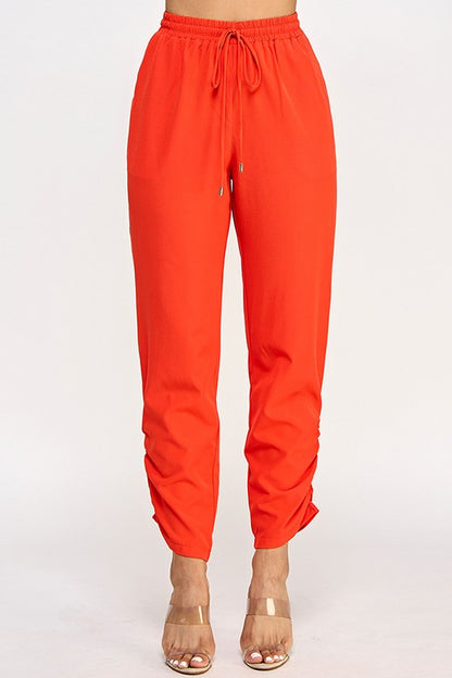 PULL ON ELASTIC RUCHED HEM PANTS