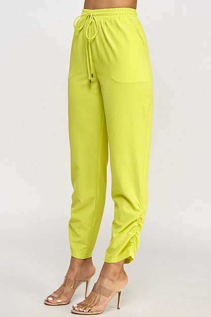 PULL ON ELASTIC RUCHED HEM PANTS