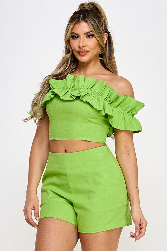 RUFFLED TUBE TOP WITH SHORTS SET