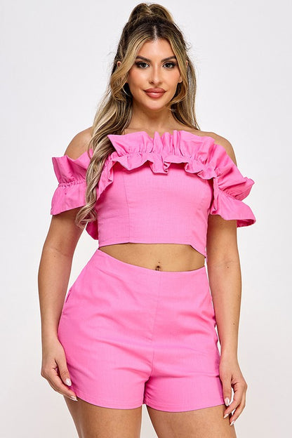 RUFFLED TUBE TOP WITH SHORTS SET