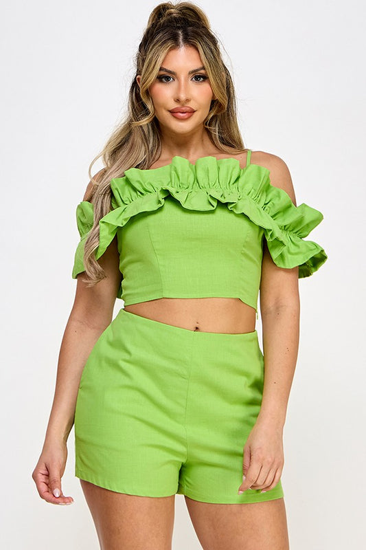 RUFFLED TUBE TOP WITH SHORTS SET