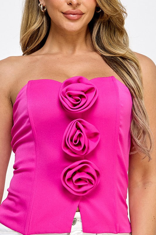 CORSET TUBE TOP WITH FLOWER CORSAGE