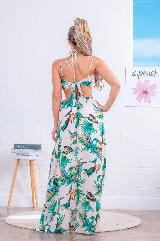 CUT-OUT PRINTED MAXI DRESS