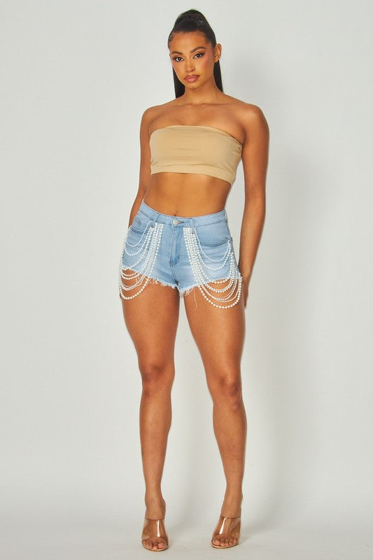 Alanis Pearl Distressed Denim Jean Shorts