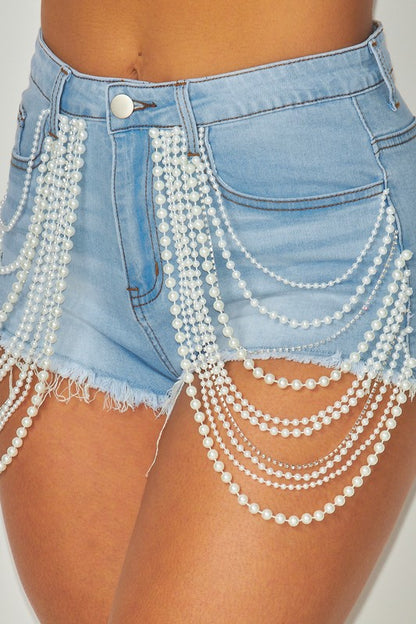 Alanis Pearl Distressed Denim Jean Shorts