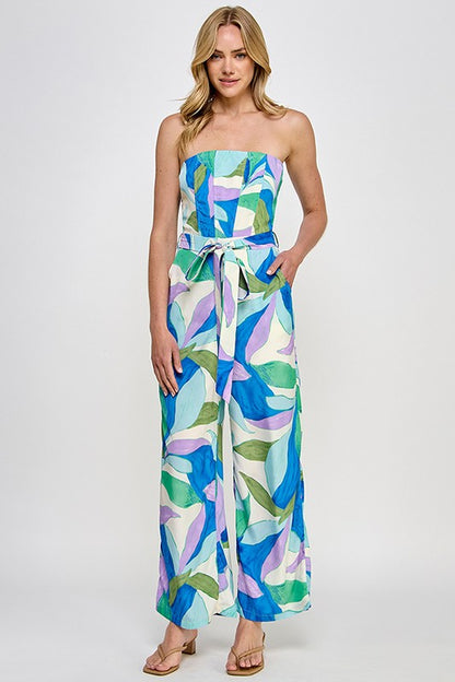 FLORAL PRINT CORSET STRAPLESS JUMPSUIT