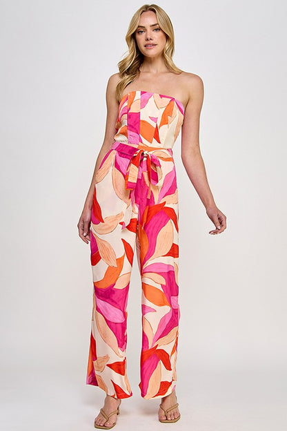 FLORAL PRINT CORSET STRAPLESS JUMPSUIT