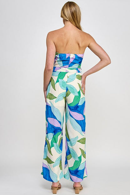 FLORAL PRINT CORSET STRAPLESS JUMPSUIT