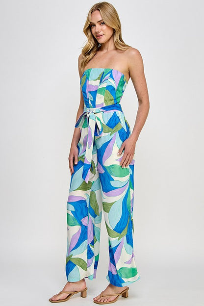 FLORAL PRINT CORSET STRAPLESS JUMPSUIT