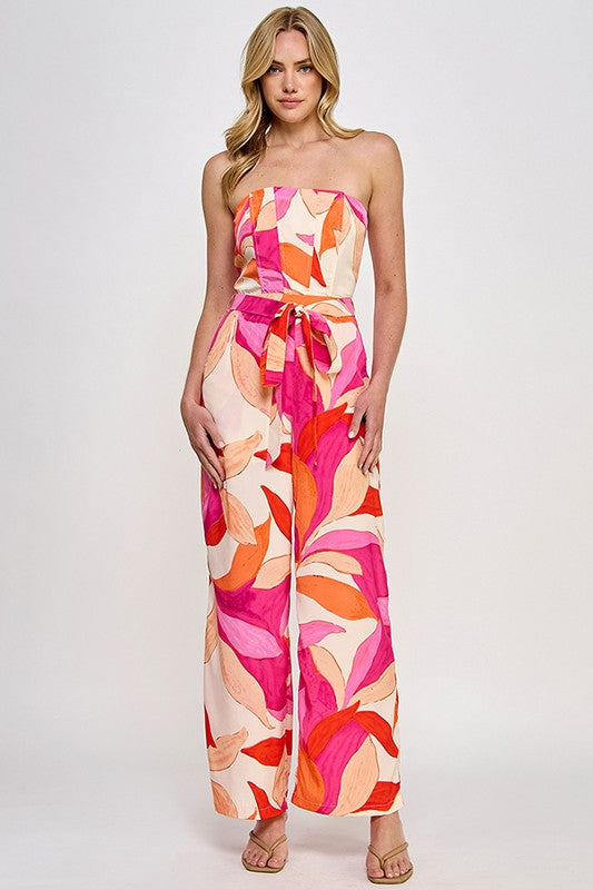 FLORAL PRINT CORSET STRAPLESS JUMPSUIT