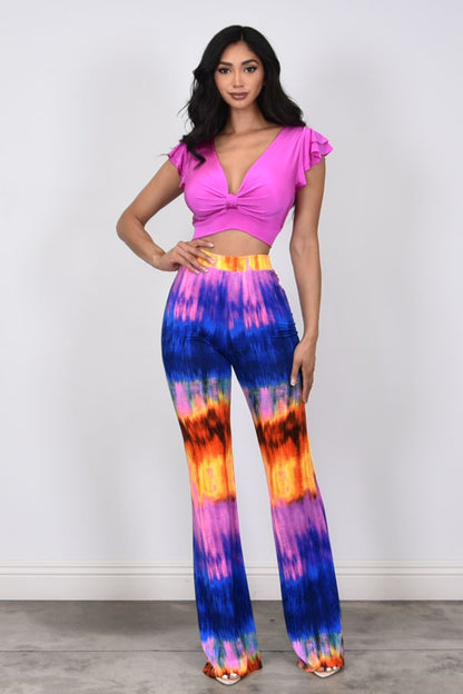 CONTRAST TOP & PRINTED PANTS SET