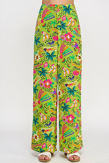 PRINTED WIDE LEG PANTS