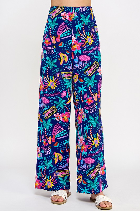 PRINTED WIDE LEG PANTS