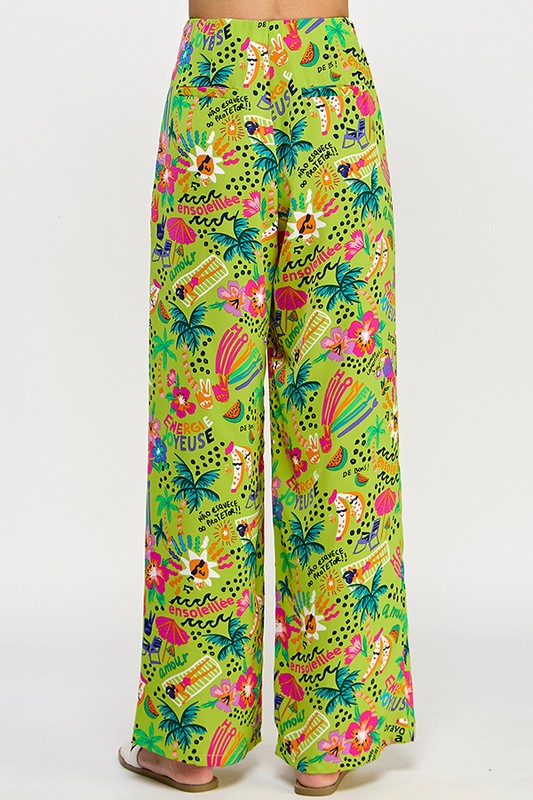 PRINTED WIDE LEG PANTS