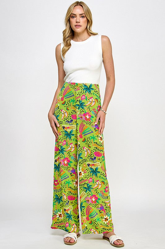 PRINTED WIDE LEG PANTS