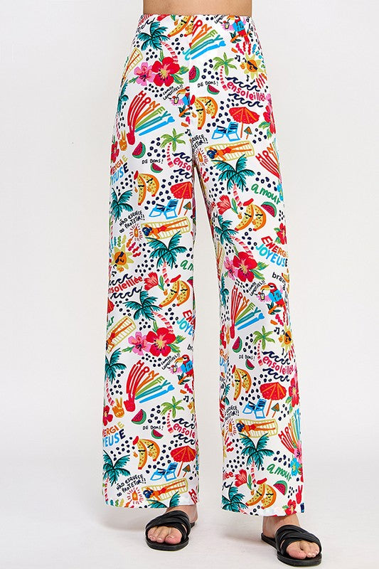 PRINTED WIDE LEG PANTS