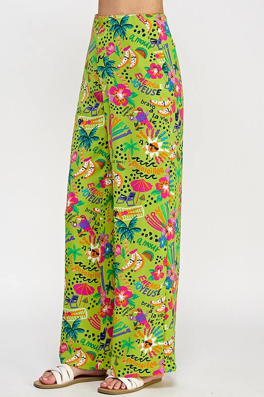 PRINTED WIDE LEG PANTS