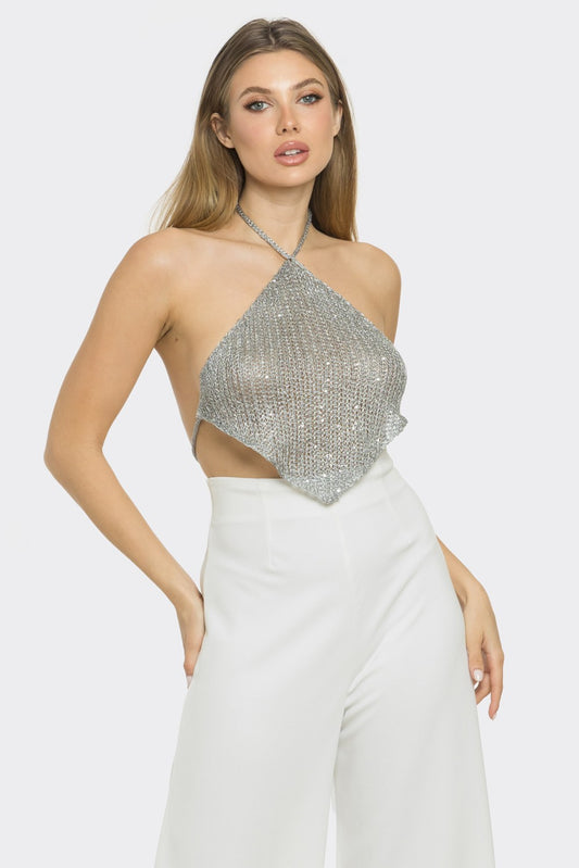 SEQUIN KNIT HALTER TOP