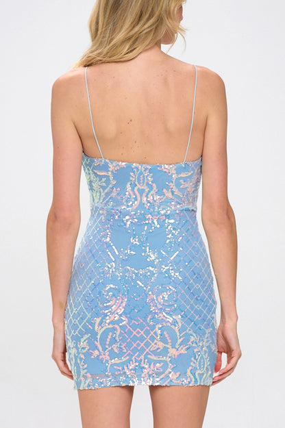 Sequin V-neckline Bodycon Mini Dress