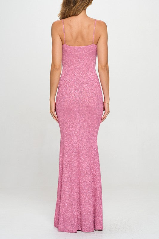 GLITTER CORSET-STYLE SLIT MERMAID MAXI DRESS