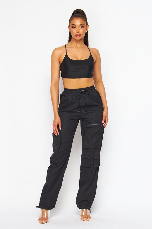 No Mistakes Nylon Two Piece Top and Cargo Pant Set