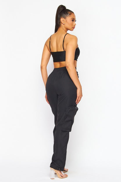 No Mistakes Nylon Two Piece Top and Cargo Pant Set