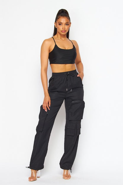 No Mistakes Nylon Two Piece Top and Cargo Pant Set