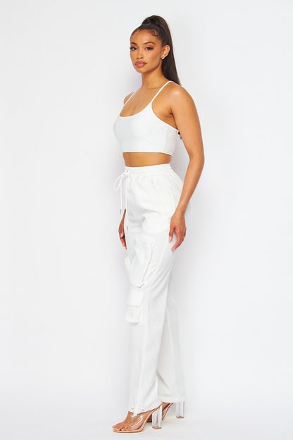 No Mistakes Nylon Two Piece Top and Cargo Pant Set