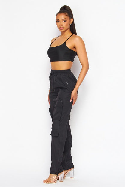 No Mistakes Nylon Two Piece Top and Cargo Pant Set