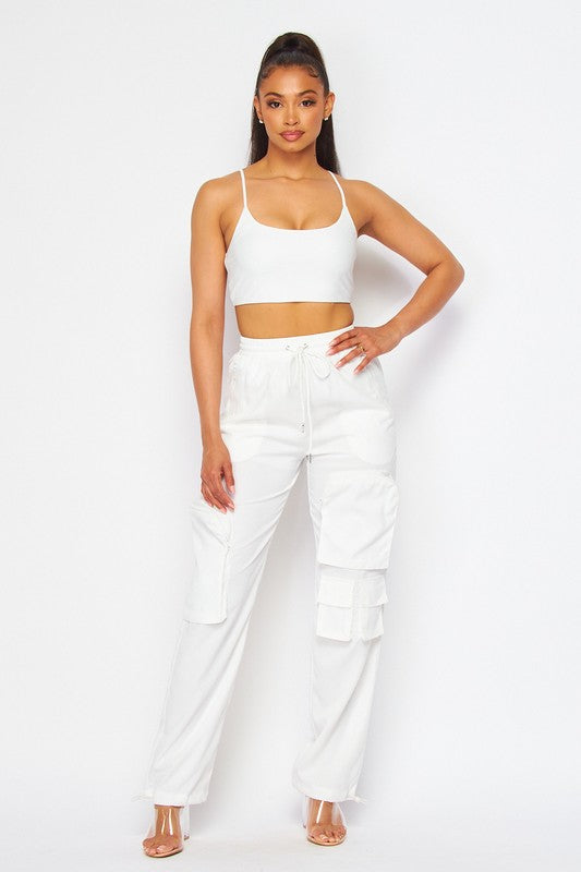 No Mistakes Nylon Two Piece Top and Cargo Pant Set